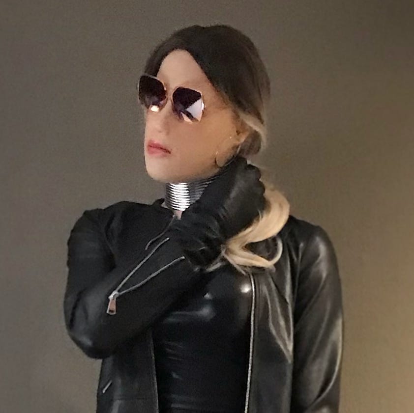 leather cross dresser Heidi phox dresses