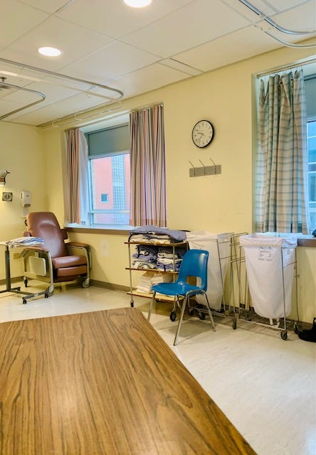 two photos taken in a hospital recovery room