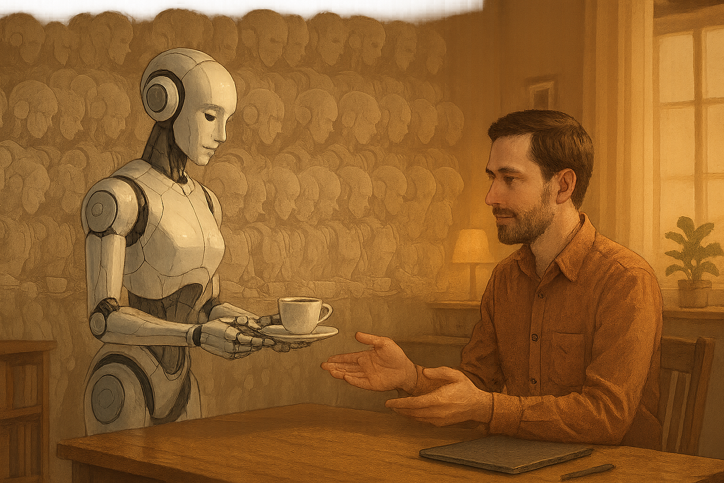 Future vision: robot serving coffee after extensive world model training