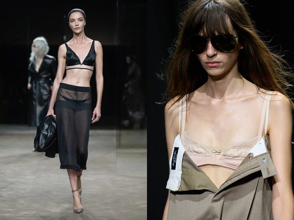 Bras worn as tops at Tom Ford and MM6 Maison Margiela Spring/Summer 2027