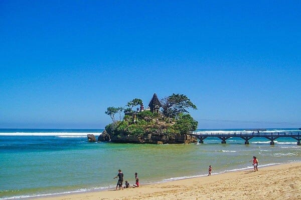 Pantai Bule Kambang features a little temple on an island