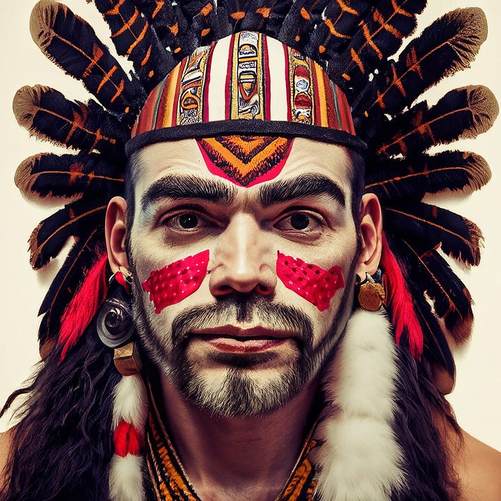 four "fake native american" images -- as generated by Artificial Intelligence
