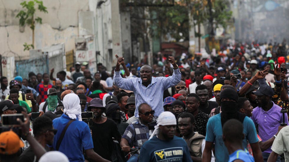 Protestors against the government are calling for the resignation of Prime Minister Ariel Henry, in Port-au-Prince, Haiti, here on 5 February 2024. Protestors against the government are calling for the resignation of Prime Minister Ariel Henry, in Port-au-Prince, Haiti, here on 5 February 2024.