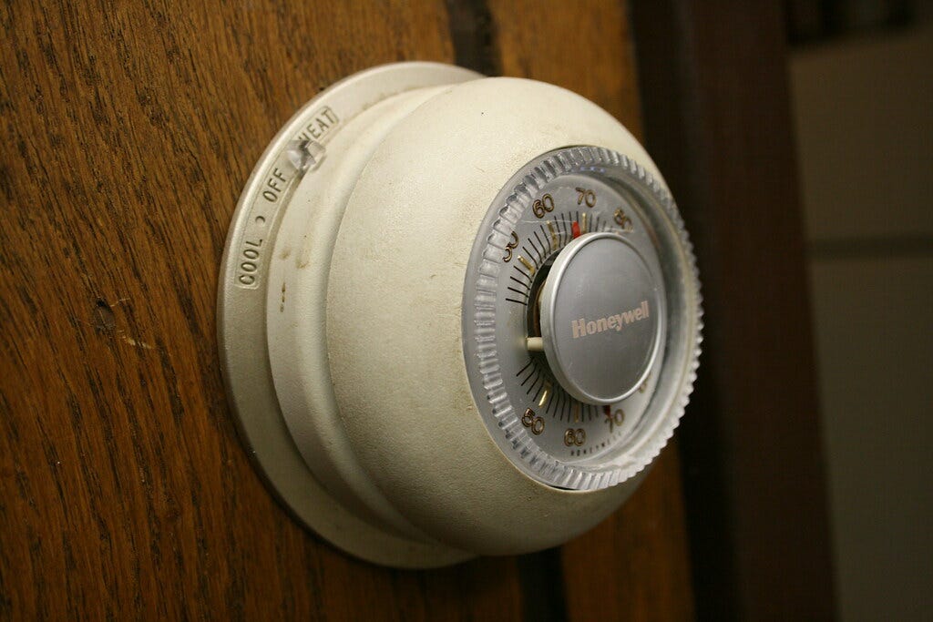 Thermostat | A round, white, mechanical thermostat. Used at … | Flickr
