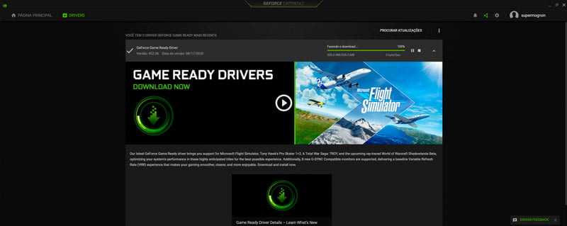 Geforce Experience permite instalar drivers para placas de vídeo RTX e GTX com facilidade