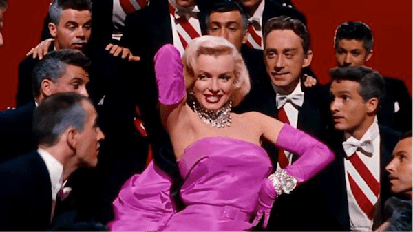 marilyn monroe gentlemen prefer blondes pink dress diamonds are a girls best friend