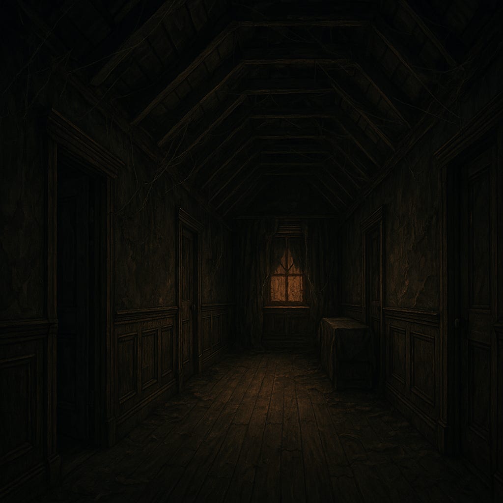 create an image of the attic hallway in the Durst Mansion in Curse of Strahd