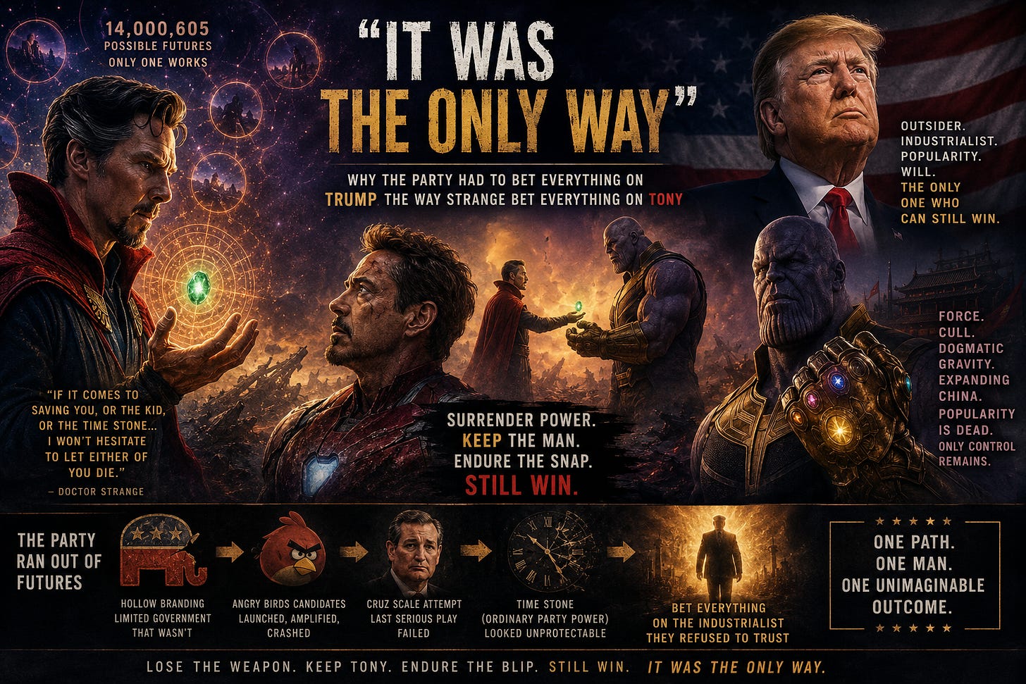 It was the only way — Strange bets everything on Tony; the party bets everything on Trump
