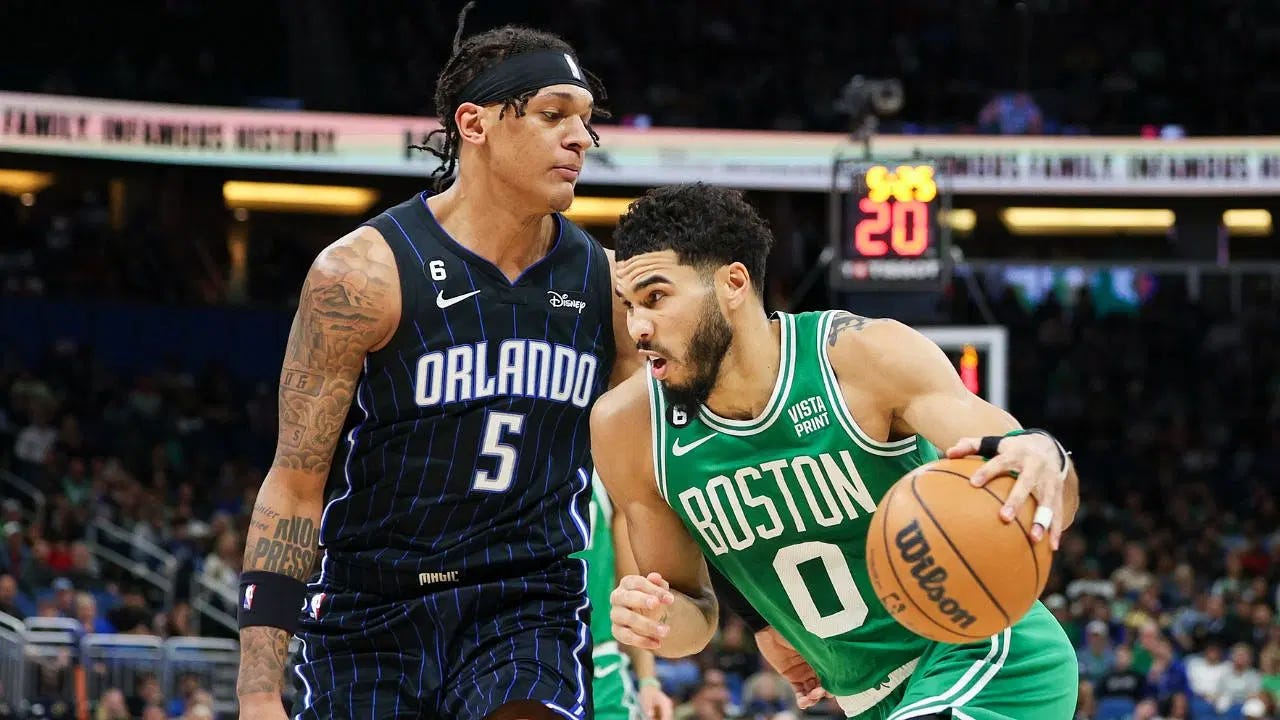 Jayson Tatum and Paolo Banchero will face off in the Boston Celtics first-round playoff series against the Orlando Magic.  Jayson Tatum and Paolo Banchero will face off in the Boston Celtics first-round playoff series against the Orlando Magic.