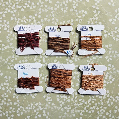 A large series of tweeded floss swatches, all used for things like hair, fur and denim.