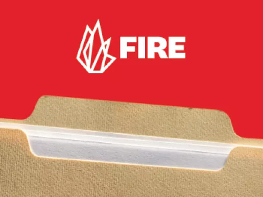 FIRE logo above a file with papers in it FIRE logo above a file with papers in it