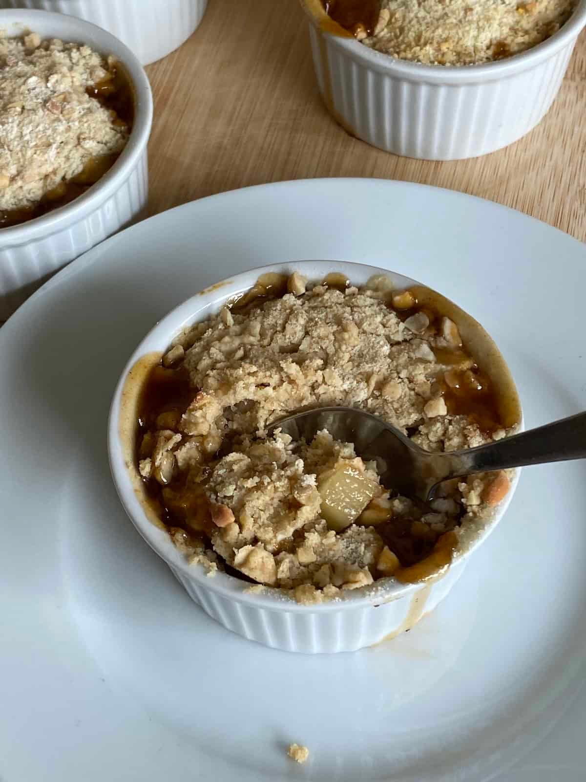 Individual Crumble on a white plate. Individual Crumble on a white plate.