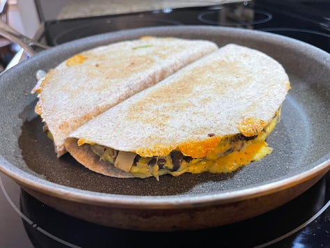 photos of breakfast burritos being made