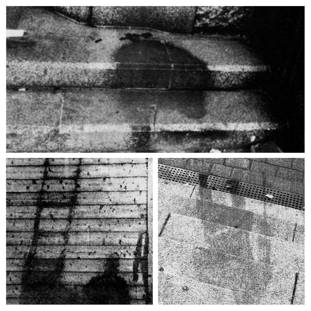 Cast in 1945, these haunting nuclear shadows show the exact moment an  atomic bomb was dropped on the unsuspecting citizens of Hiroshima and  Nagasaki. Intense UV radiation and light scorched and bleached