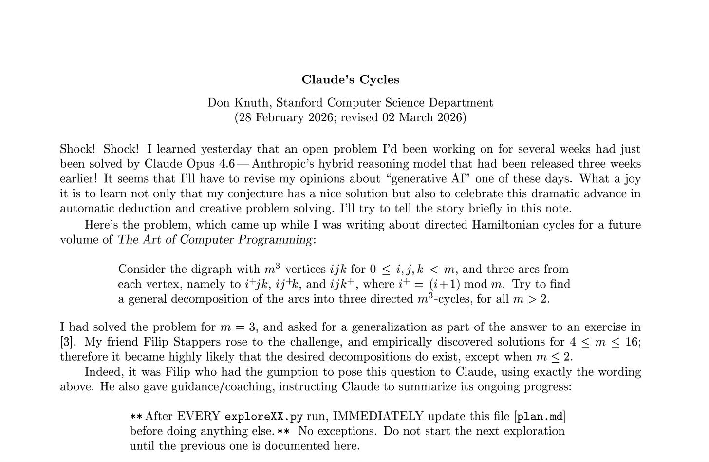 Knuth Problem Donald Knuth’s 30-Year Problem — Solved by an AI
