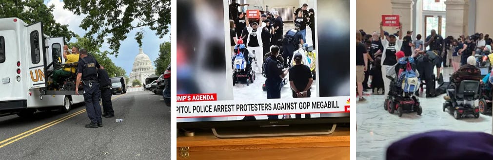 Healthcare, Not Warfare civil disobedience at the Capitol to save Medicaid, June 2025.