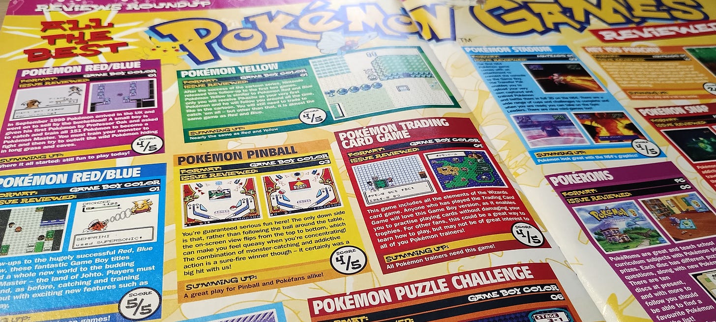The magazine was packed with lots of useful information, including reviews and ratings for Pokémon video games The magazine was packed with lots of useful information, including reviews and ratings for Pokémon video games
