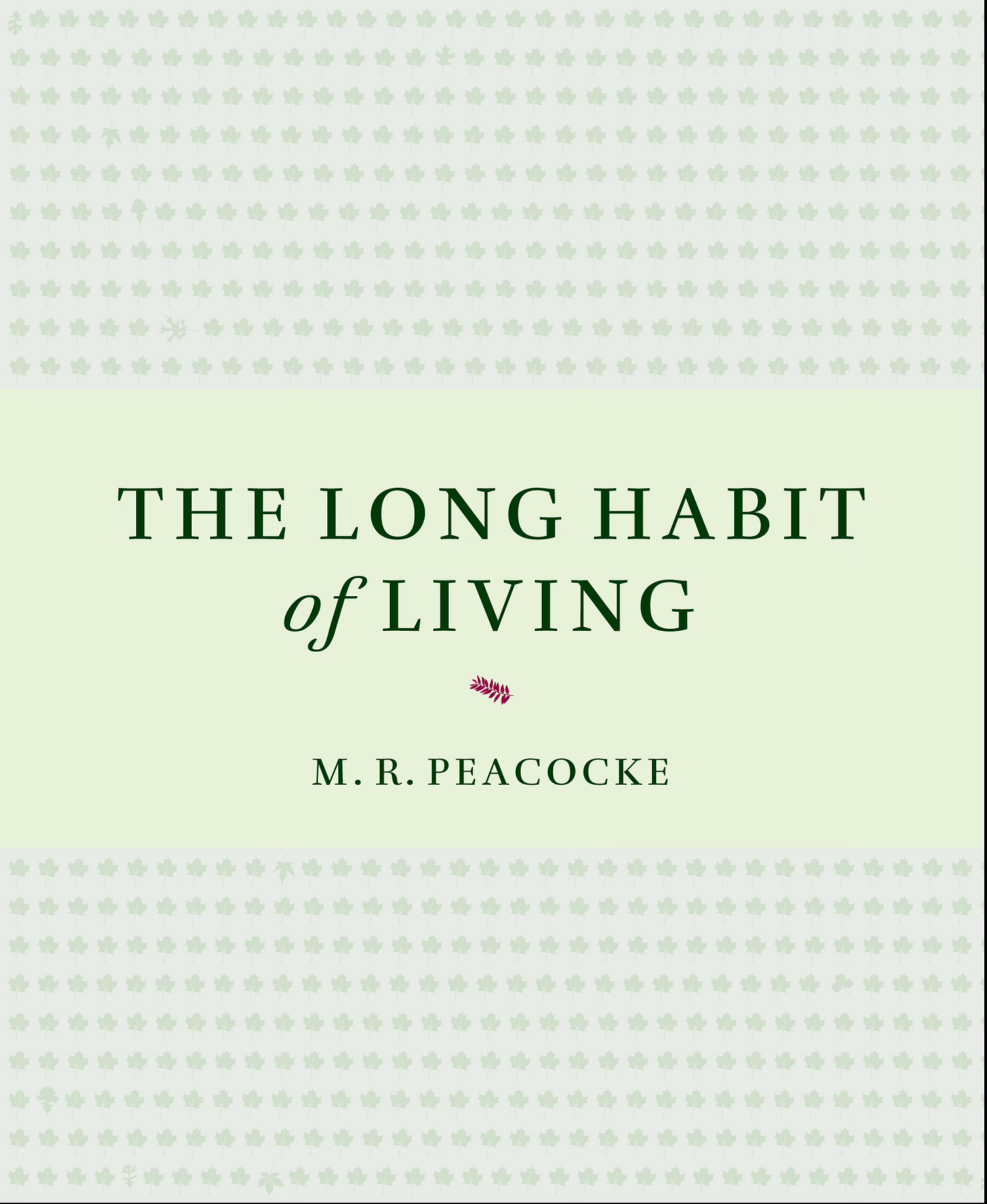 Pale green book cover. The book is divided into thirds, and the top and bottom third are decorated with rows of tiny ivy leaves, pale green on paler green.