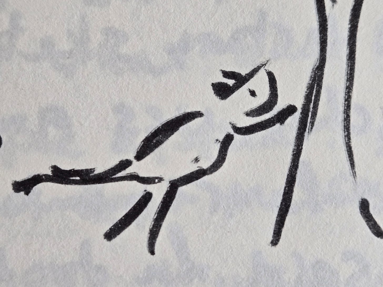 Squirrel leaping to a tree. drawn with a brush pen.