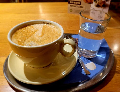 Five different photos of food and drink popular in Vienna.