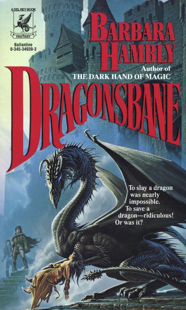 Book cover for DRAGONSBANE by Barbara Hambly, published by Del Rey Books.