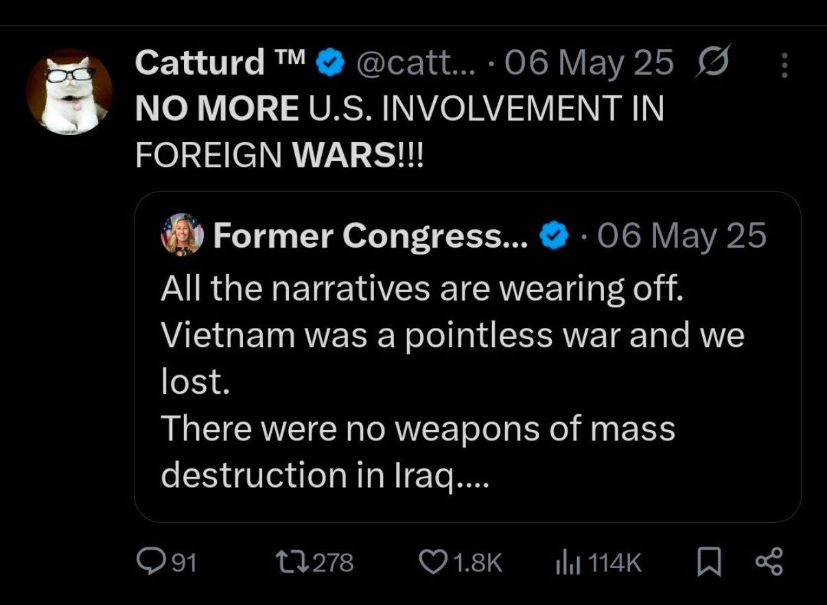 Catturd: NO MORE U.S. INVOLVEMENT IN FOREIGN WARS!!! Catturd: NO MORE U.S. INVOLVEMENT IN FOREIGN WARS!!!