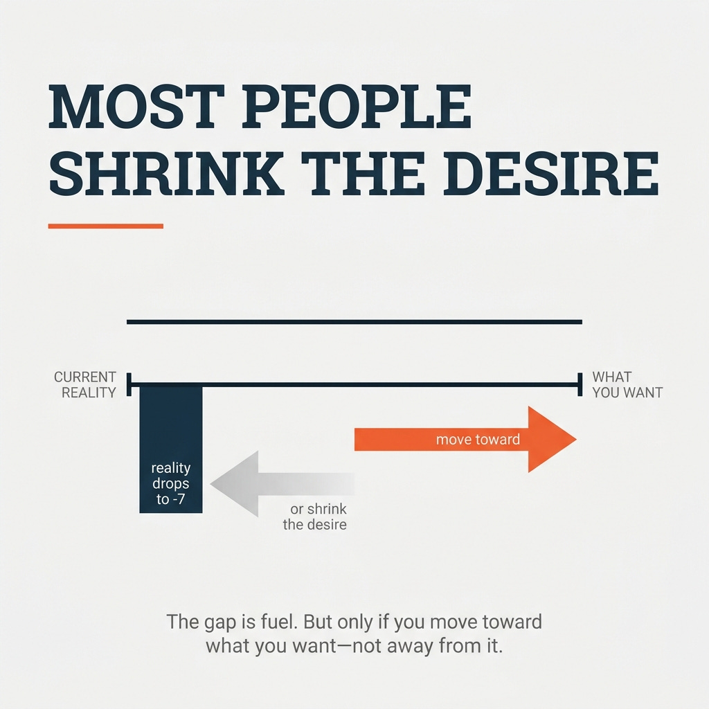 A horizontal line showing the gap between current reality and desire