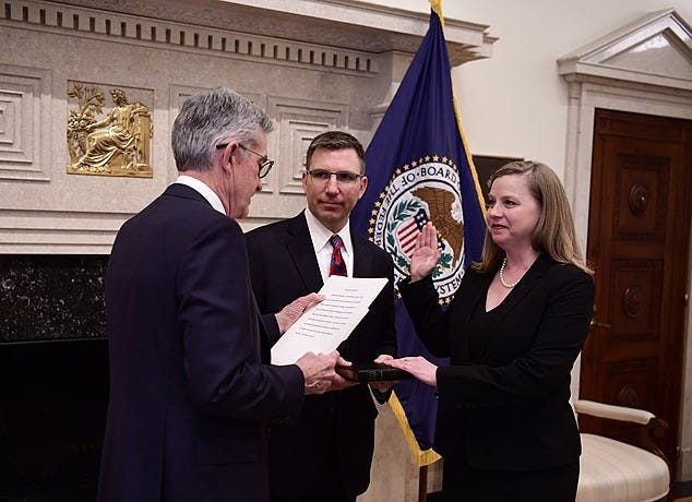 File:Jerome H. Powell swears in Michelle W. Bowman (44247810830).jpg File:Jerome H. Powell swears in Michelle W. Bowman (44247810830).jpg