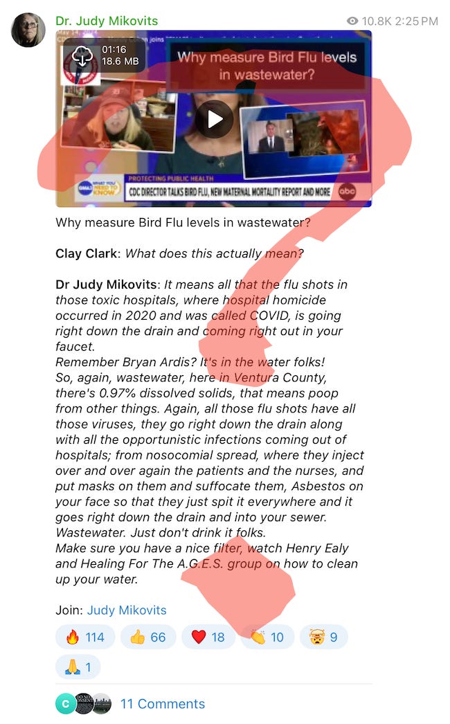 Good advice from Judy Mikovits! Don’t drink wastewater! And don’t put asbestos on your face!!! You can safely ignore the rest of what she says though…