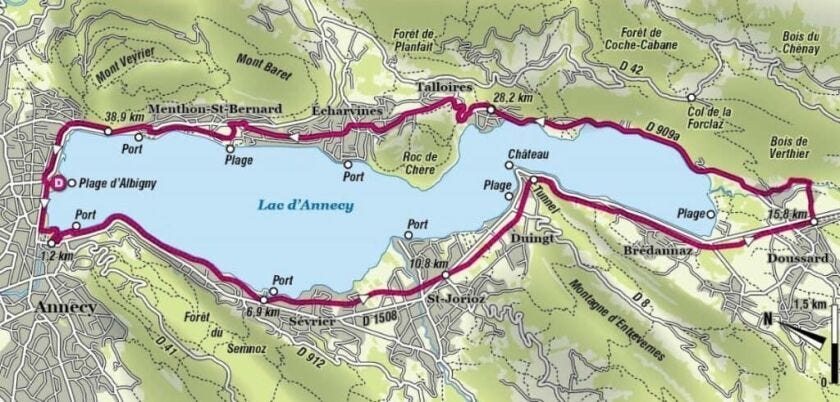 Carte de la piste du tour du lac d'Annecy Carte de la piste du tour du lac d'Annecy