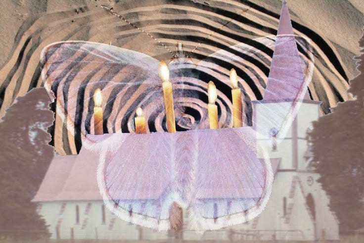 This may contain: an artistic photo with candles in the shape of a butterfly