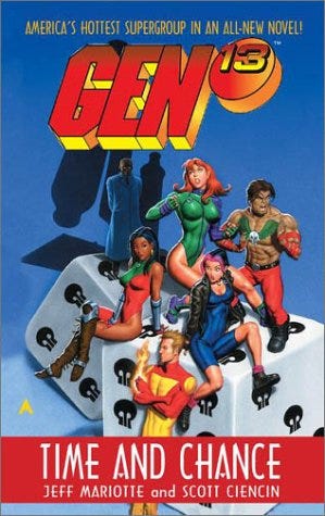 book cover showing five young superheroes on giant dice