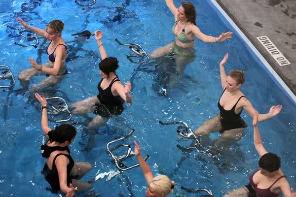 An aqua-cycling class at Aqua in TriBeCa.