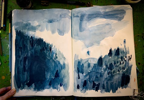 open sketchbooks with trees and forest illustrations by Beth Spencer