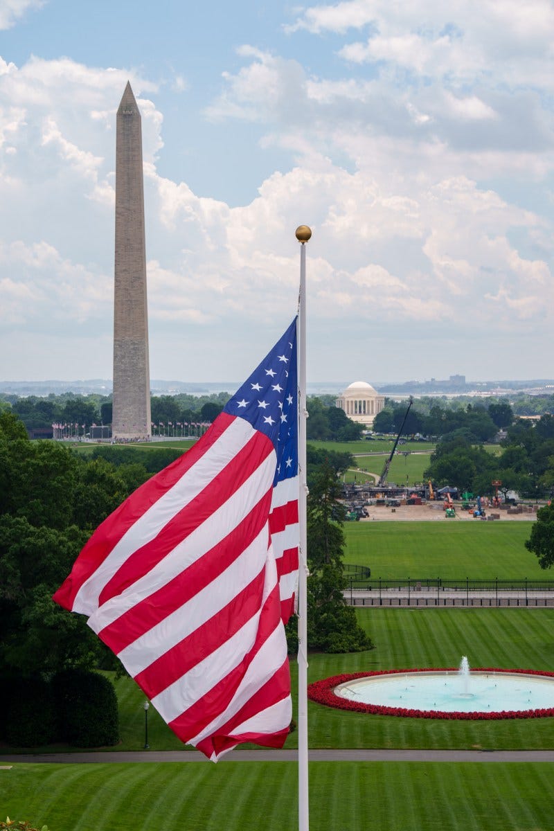 An American flag is raised on the newly-installed flagpole on the South Lawn, Wednesday, June 18, 2025, at the White House. (Official White House Photo by Abe McNatt)
