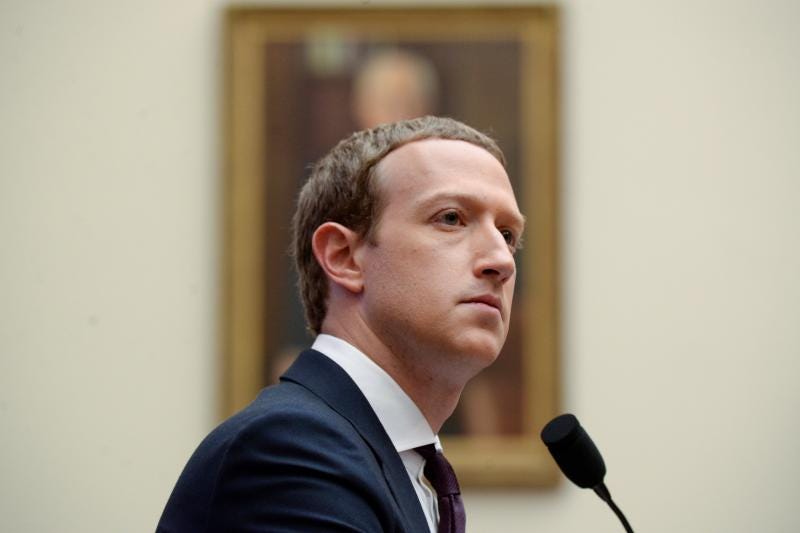 Facebook CEO Mark Zuckerberg testifying before the House Financial Services Committee in Washington, D.C., October 2019 Facebook CEO Mark Zuckerberg testifying before the House Financial Services Committee in Washington, D.C., October 2019