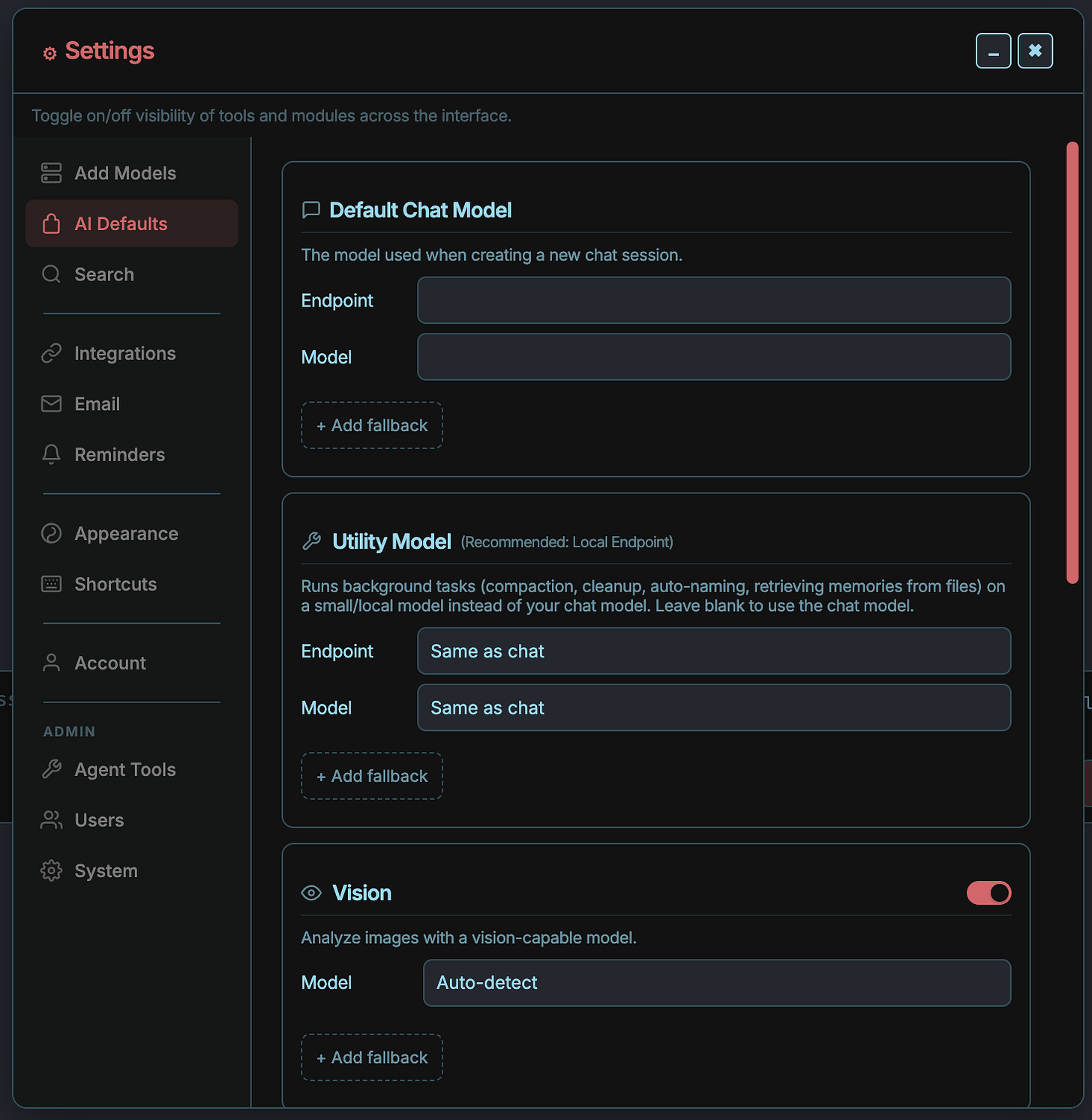 AI Defaults settings AI Defaults settings