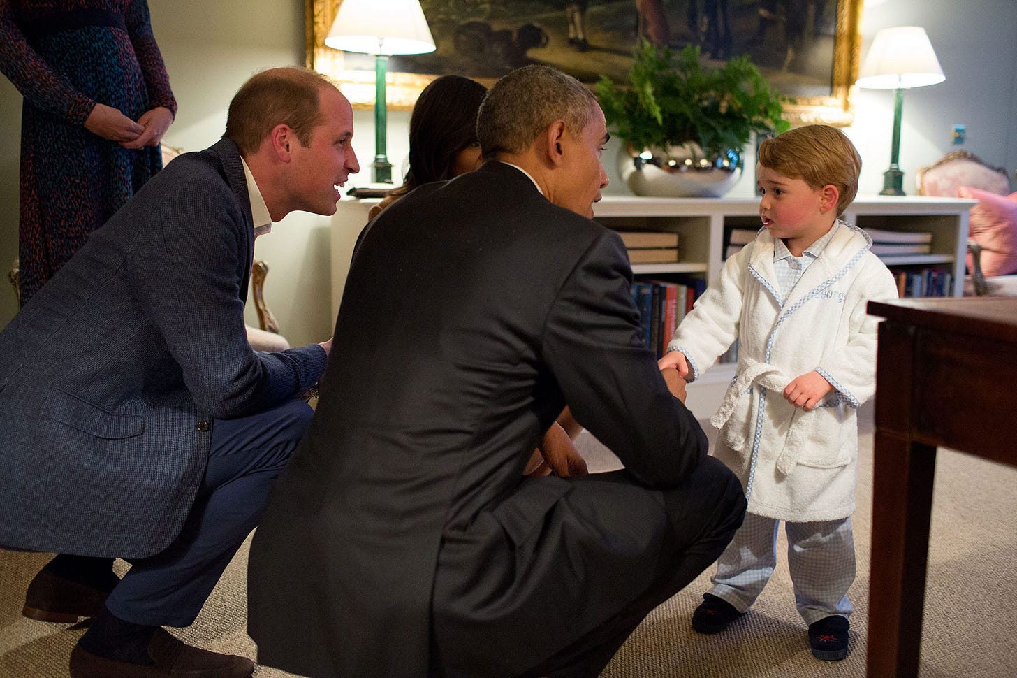 April 22, 2016: A captivating moment as President Obama meets young Prince George, captured during a rare candid access visit to Kensington Palace, which later became widely shared. April 22, 2016: A captivating moment as President Obama meets young Prince George, captured during a rare candid access visit to Kensington Palace, which later became widely shared.
