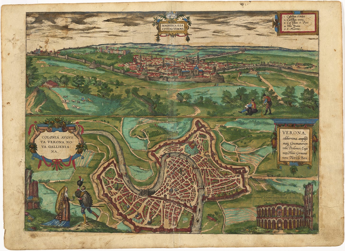 Old drawing map of Verona