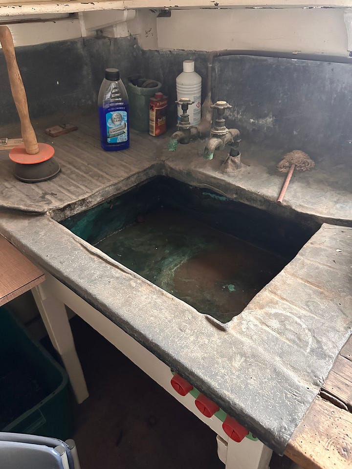 old heating boilers and a lead sink