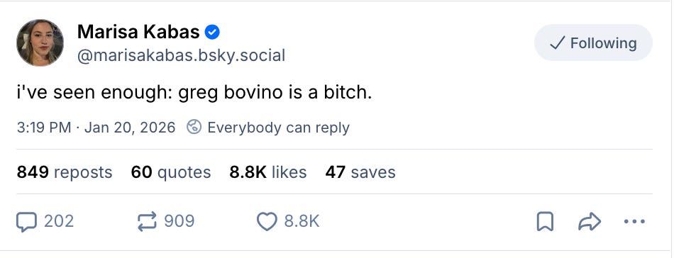 Marisa Kabas on Bluesky: "i've seen enough: greg bovino is a bitch.' Marisa Kabas on Bluesky: "i've seen enough: greg bovino is a bitch.'