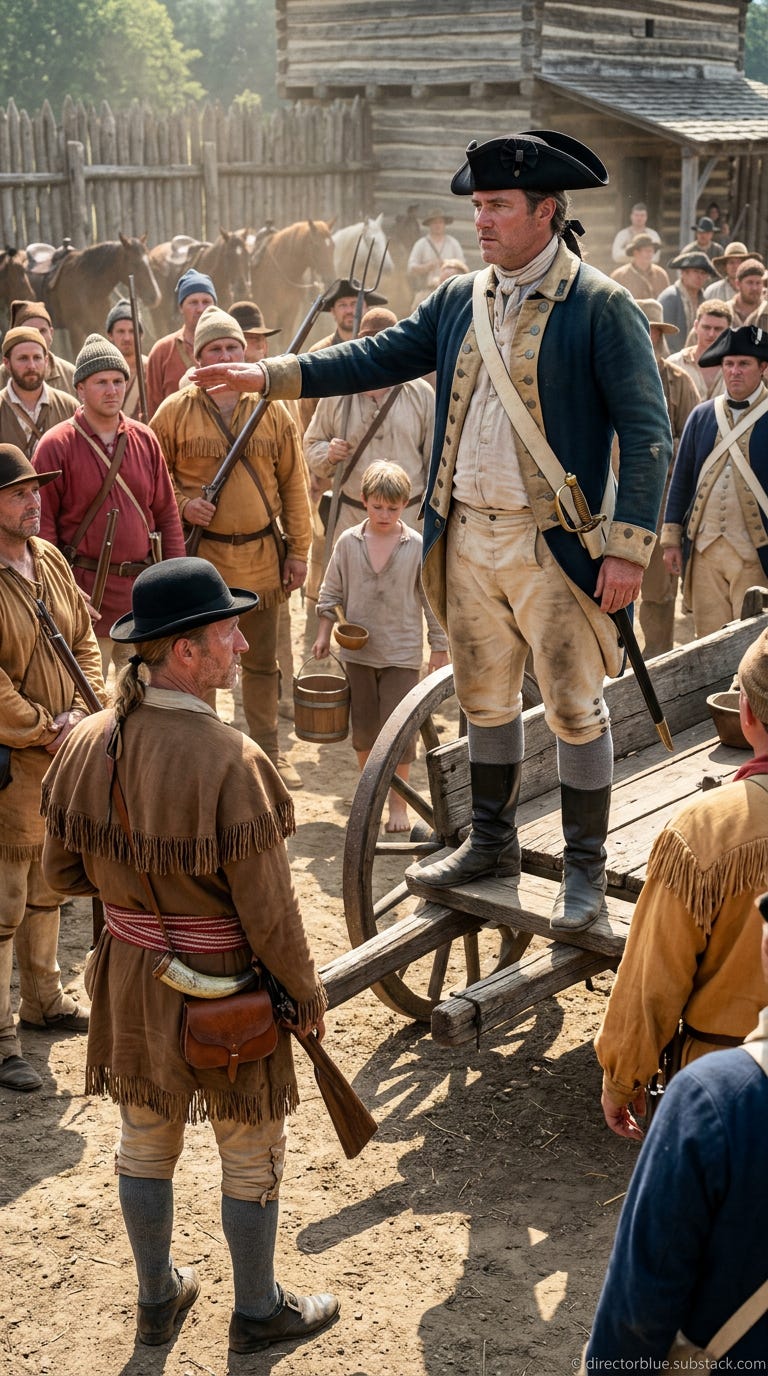 IMAGE PROMPT HISTORICAL REENACTMENT (1794)  Vertical 916 hyper-photorealistic frame as if shot on a Phase One XF IQ4 150MP 50mm lens f4 ISO 200 hard 9 am summer sun from camera-left harsh shadows drifting dust no modern objects Exterior a fr_image_1