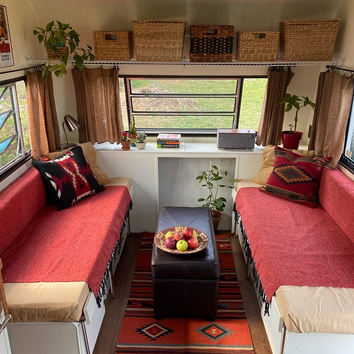 before and after pictures of vintage trailer interior renovation