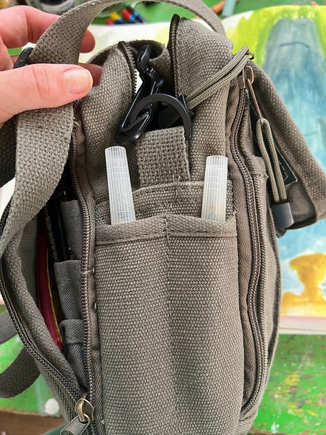 Inside my travel art bag.