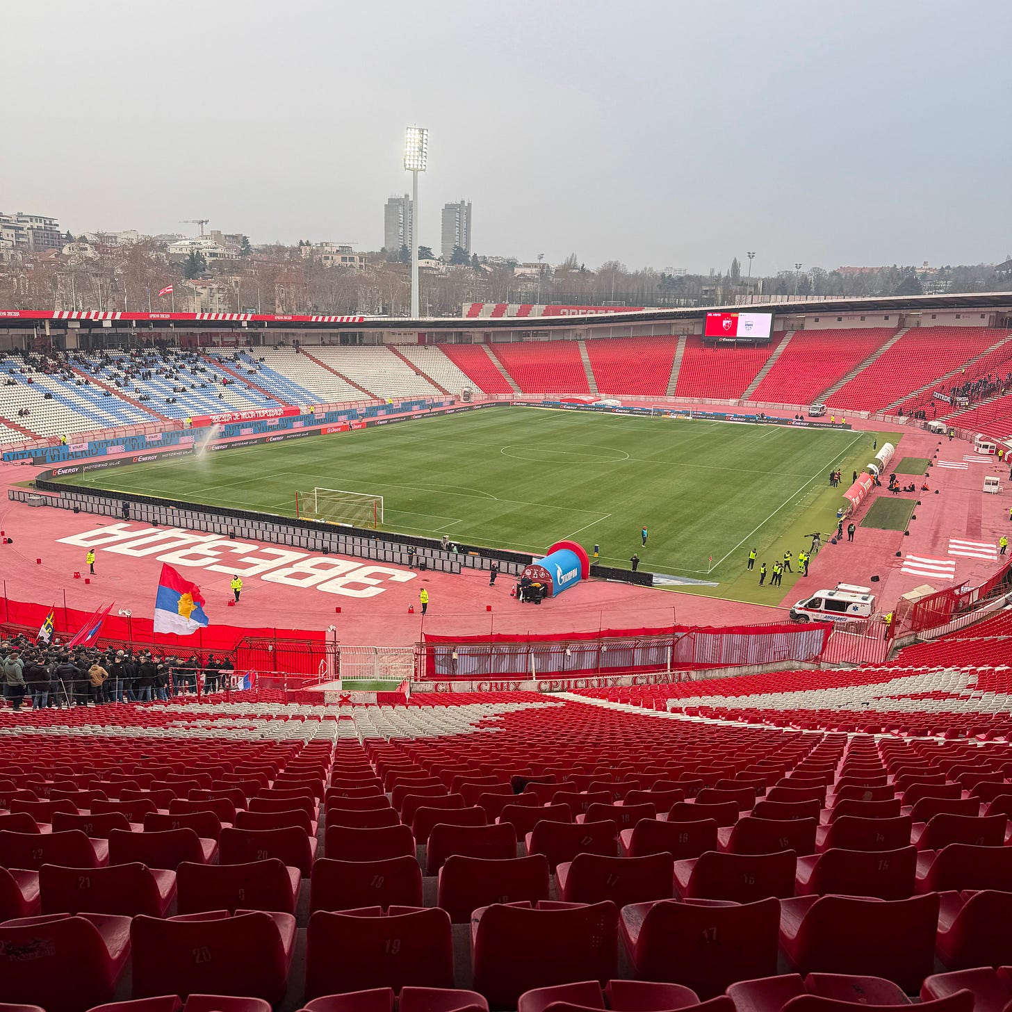 A view of the pitch from the concourse above the ultras section.
