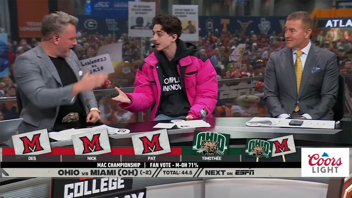 Timothée Chalamet Was the Only 'College GameDay' Picker to Predict Ohio's  MAC Title