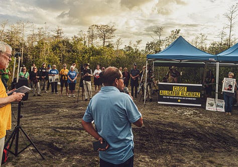 Betty Osceola and others gather to protest "Alligator Alcatraz".
