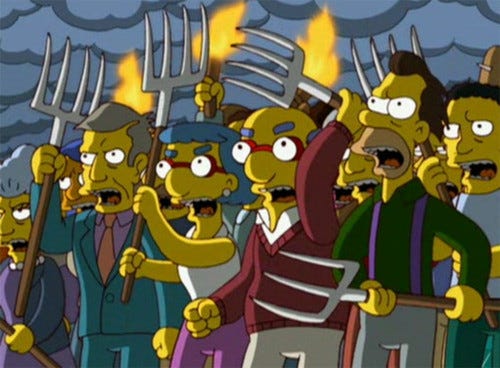 Simpsons-angry-mob-pitchfork-torches | Willis Nowell | Flickr Simpsons-angry-mob-pitchfork-torches | Willis Nowell | Flickr
