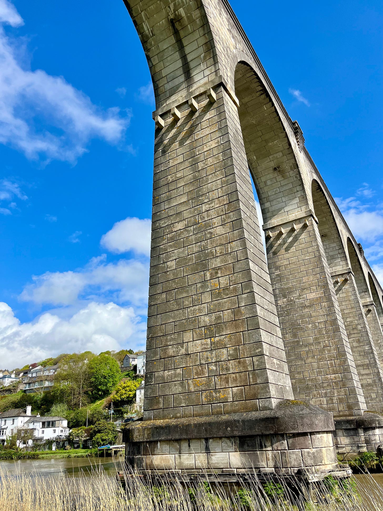 Photo looking up into one of the arches of Calstock Viaduct