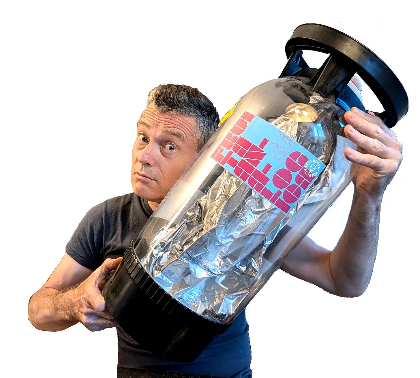 Simon Woolf showing off wine keg